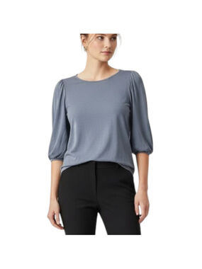 Green Envelope Gray Puff Sleeve Top Small